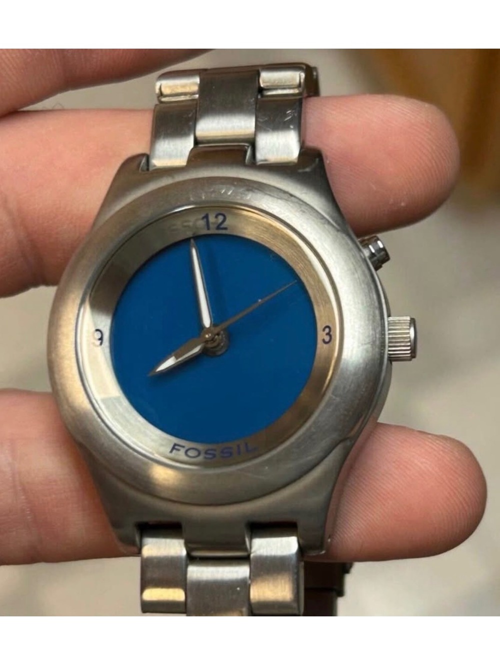 Fossil Watch Kaleido Illinois Display Silver Tone Blue Dial Needs New Battery
